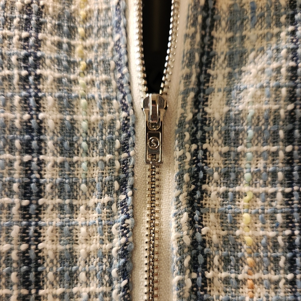 Plaid Shades Of Blue Blue Tweed Jacket NWOT